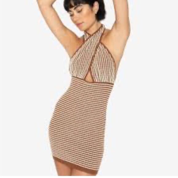 Callahan Mimi Knit Mini Dress stripes cross cross halter sold out Revolve M NWT - Picture 3 of 9